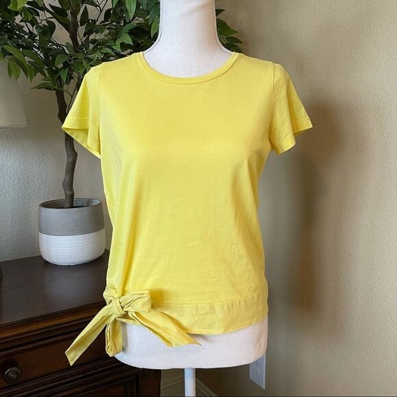 J. Crew Side Tie T-Shirt Yellow Top Tee Iced Lemon XS - Picture 2 of 3